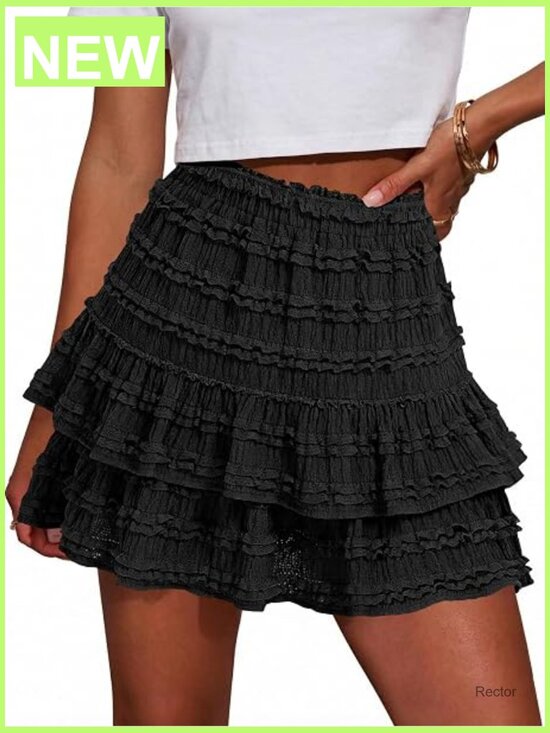 Dresses & Skirts - High Waist Tiered Flowy Mini Skirt with Built-In Shorts, Athletic Skort, Summer